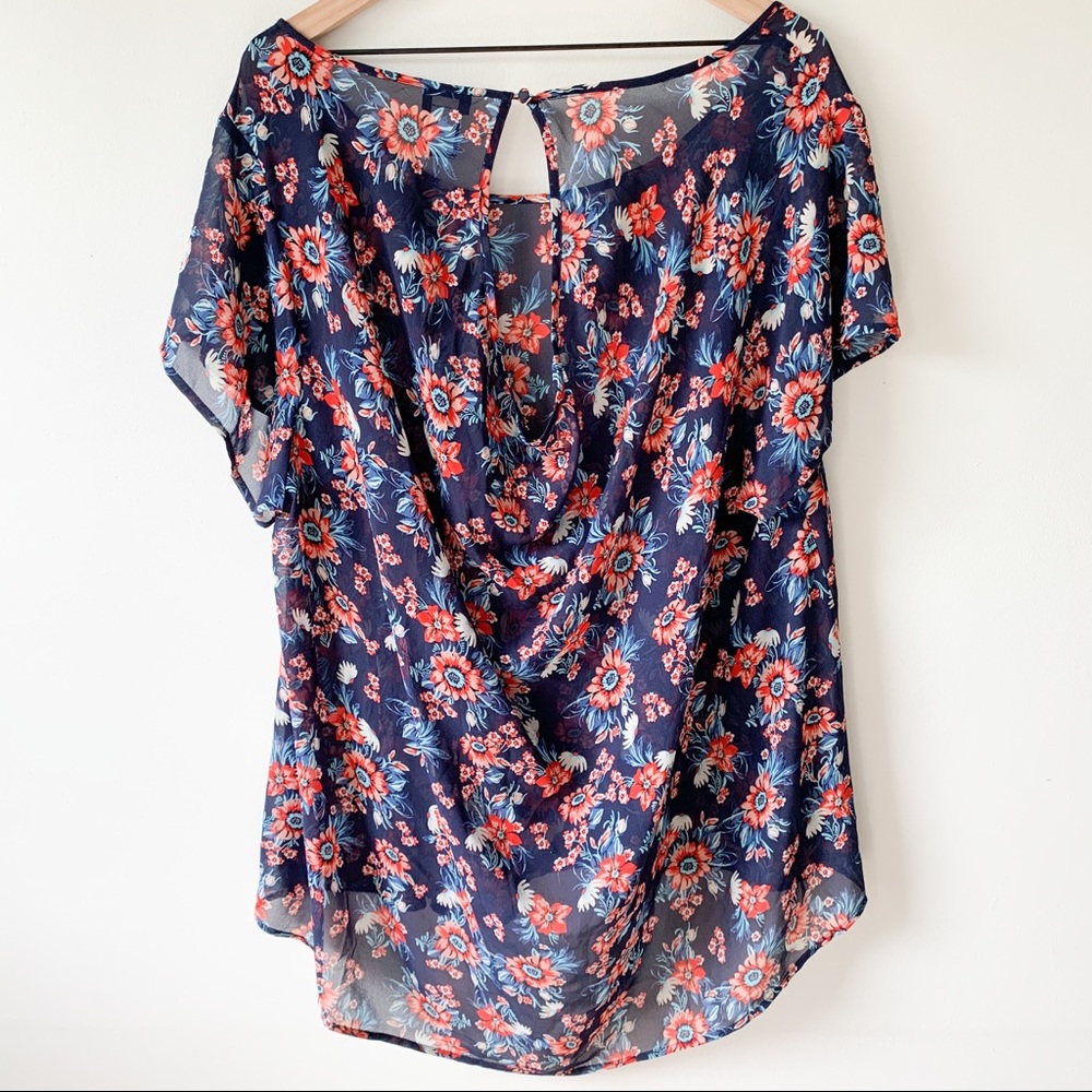 Torrid Floral Chiffon Drape Back Top - Picture 8 of 10
